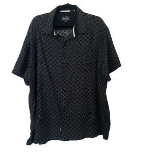 Nat Nast Button Up Mens XXL Blue Silk Blend Button Up Side Slit Geometric